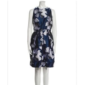 Carmen Marc Valvo Navy White Sleeveless Floral Print Knee-Length Dress size 0-2